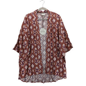 Knox Rose‎ Duster Open Front Red M/L Bohemian Lightweight Aztec Tribal Cardigan